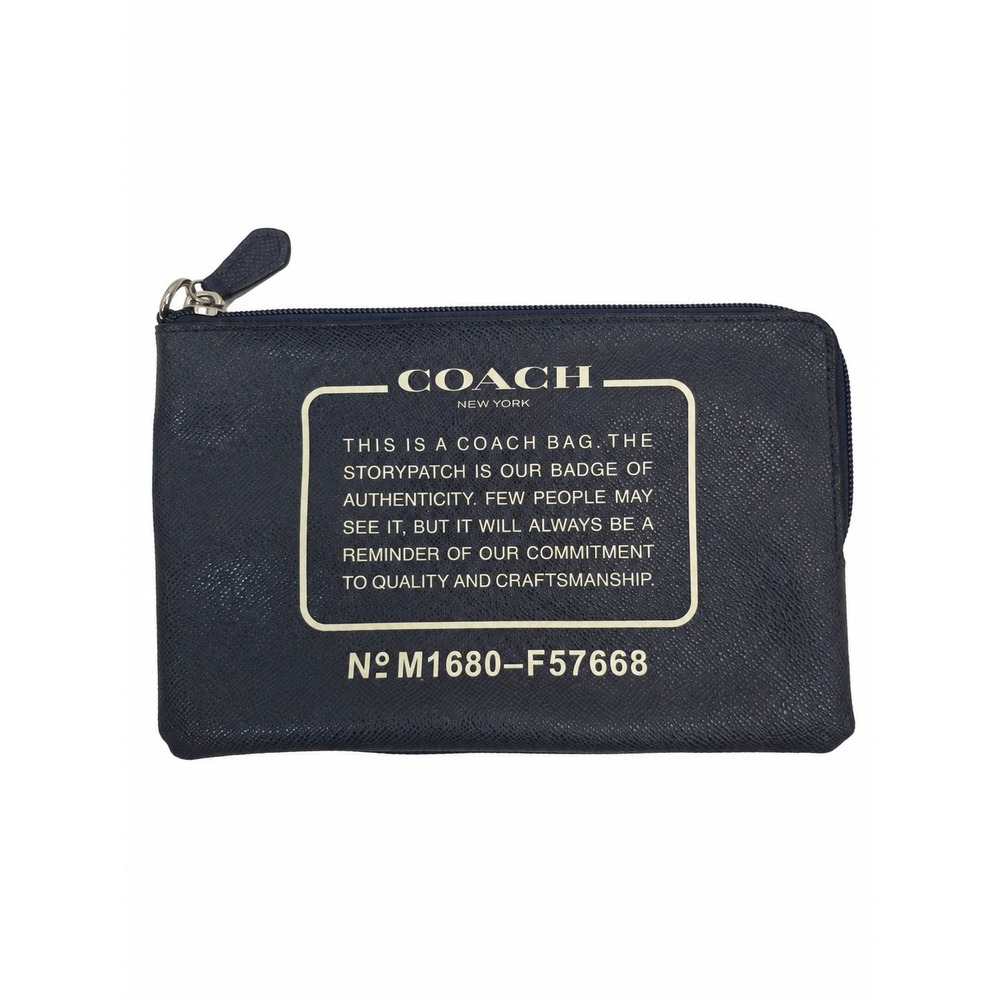 Coach Storypatch Navy Blue Leather L-Zip Pouch Clutch F57668